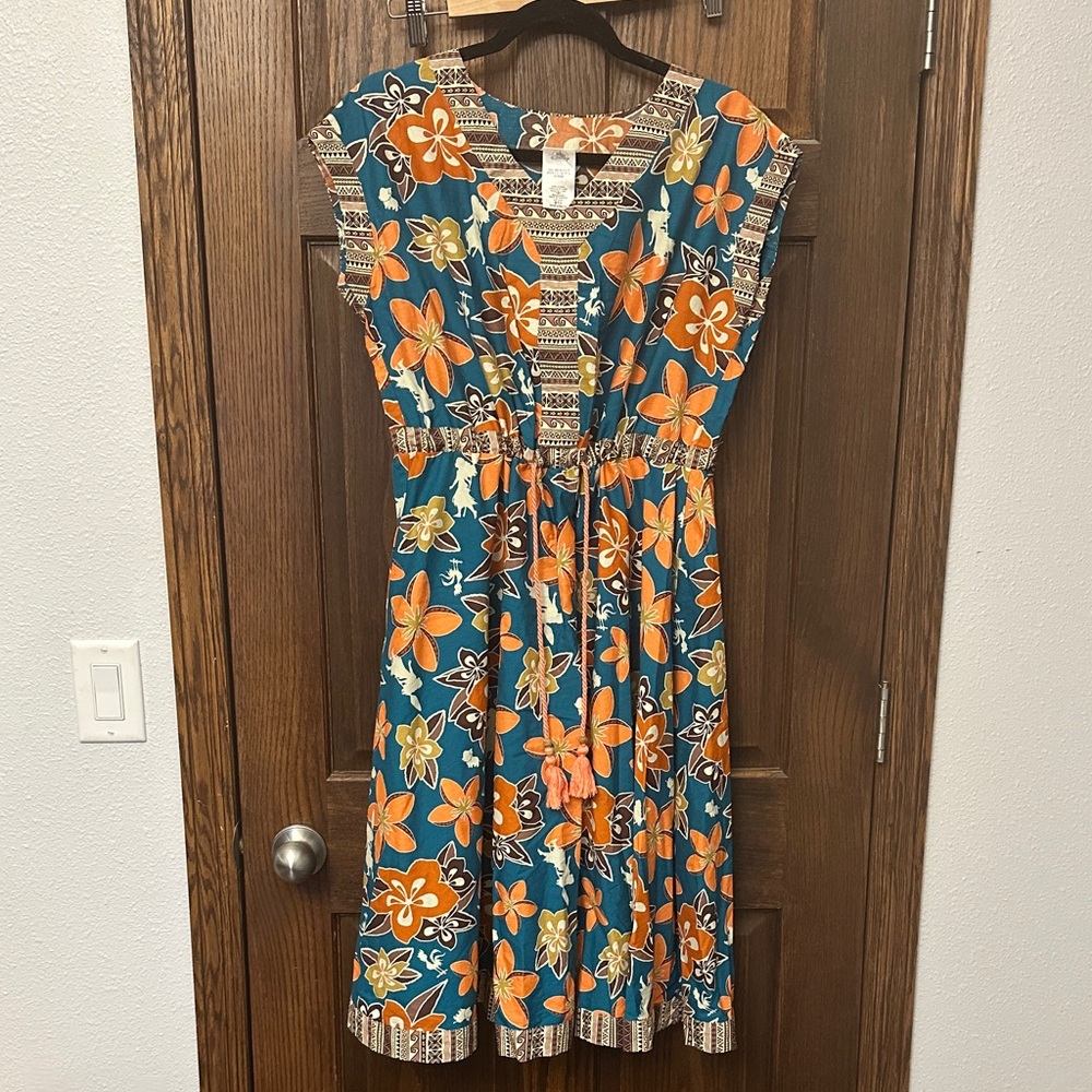 Disney Moana Teal and Orange Floral Midi Dress